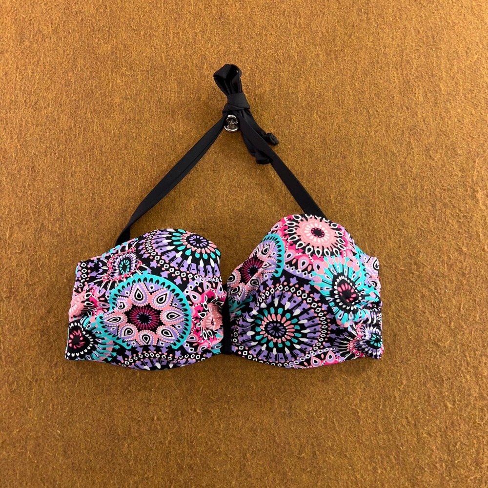 Lascana Womens 38DD Multi Color Mandala Underwire Halter Bikini Top New